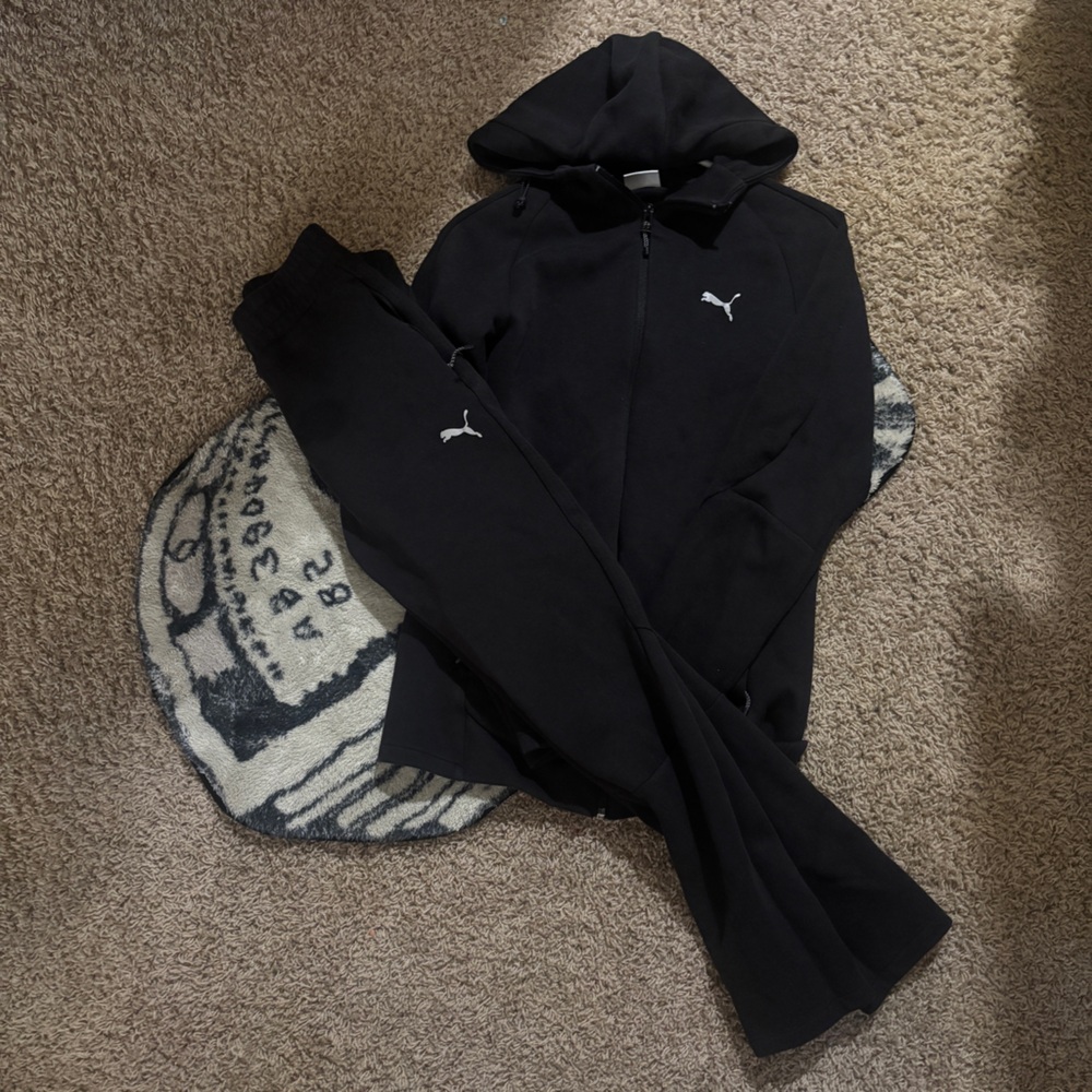 Puma Black Full-Zip Hoodie with Small White Logos